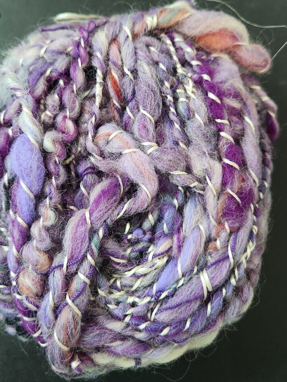 Art yarn, handmade with super fine wool, 1.8 OZ, purple, 2 Ply.